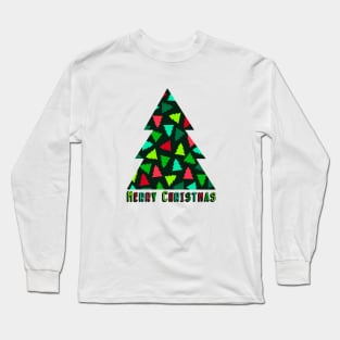 Christmas Tree Pattern in Green and Red Long Sleeve T-Shirt